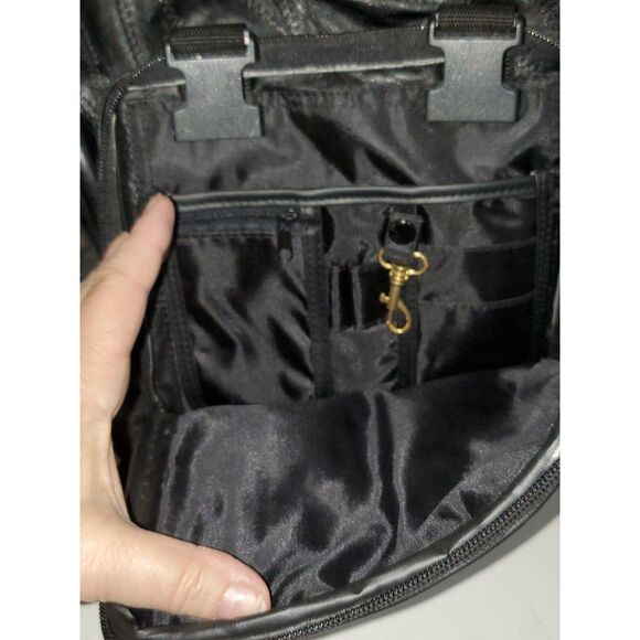 A Genuine Leather Backpack School Hiking Knapsack Black Adjustable As-Is - Picture 5 of 14